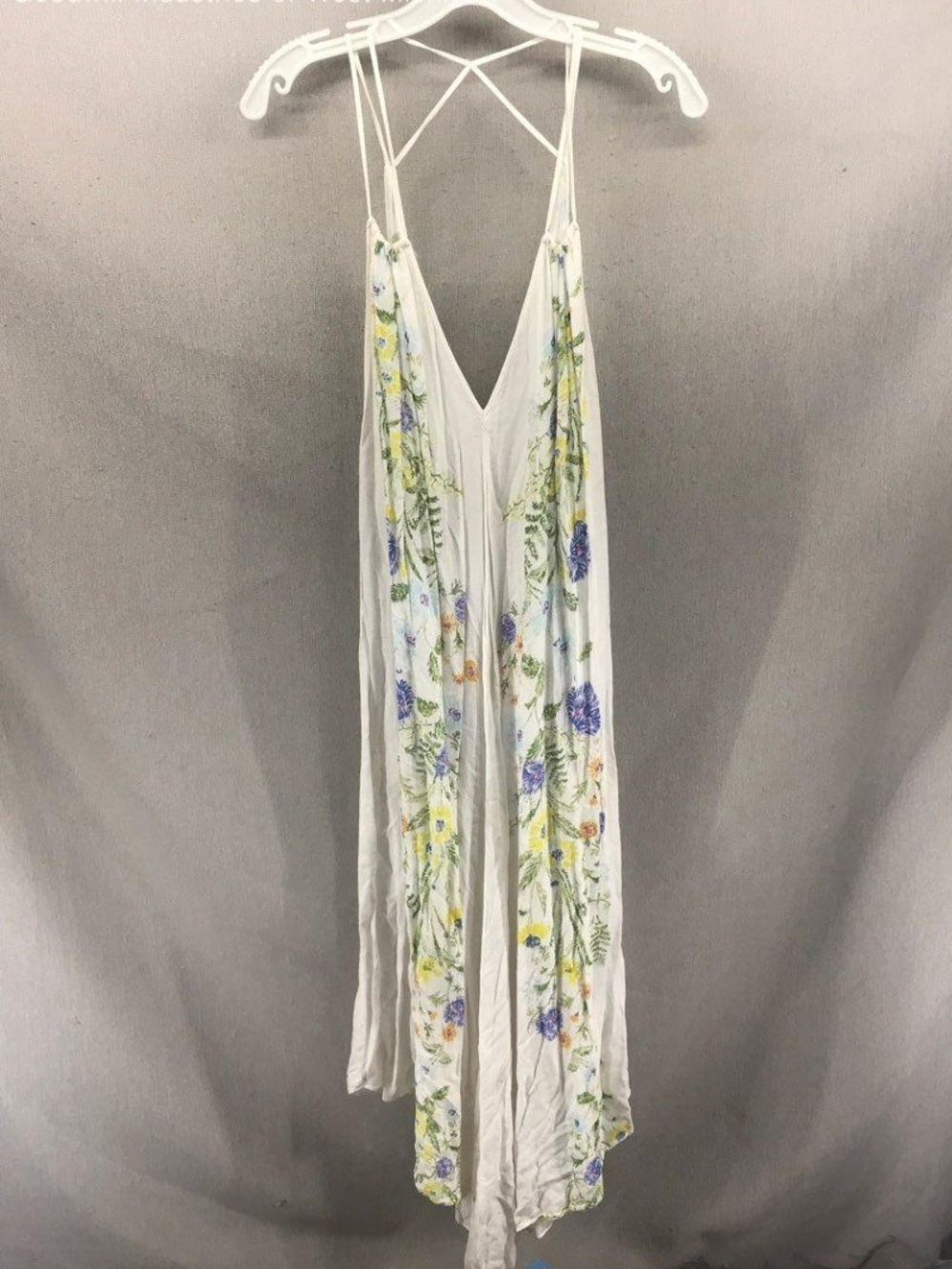 Free People White Floral Maxi Slip Dress with Crisscross Straps